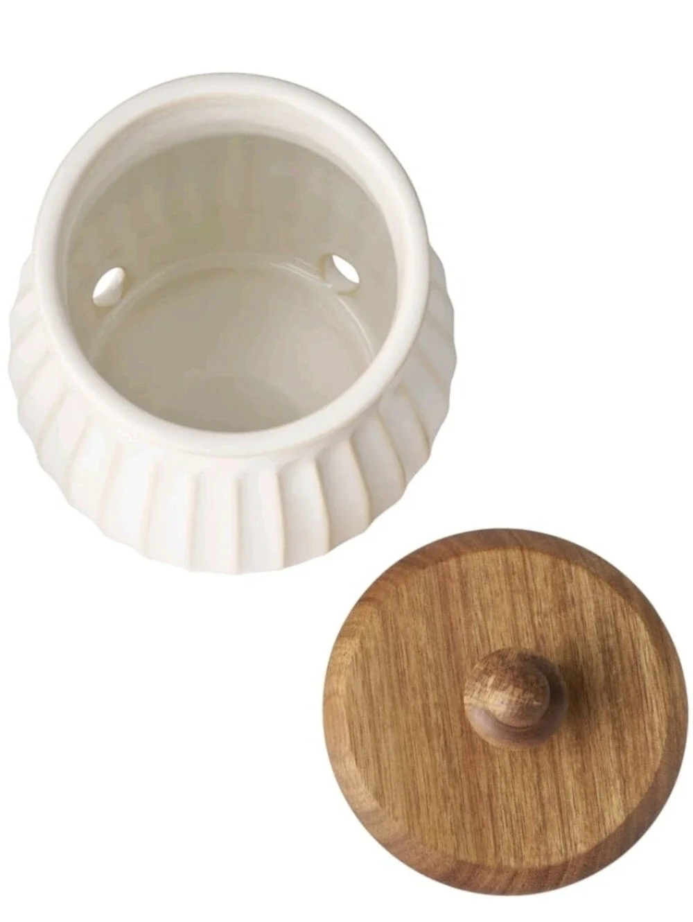 ❤️ New The Pioneer Woman Colette Garlic Keeper Cream Ceramic with Wooden Lid